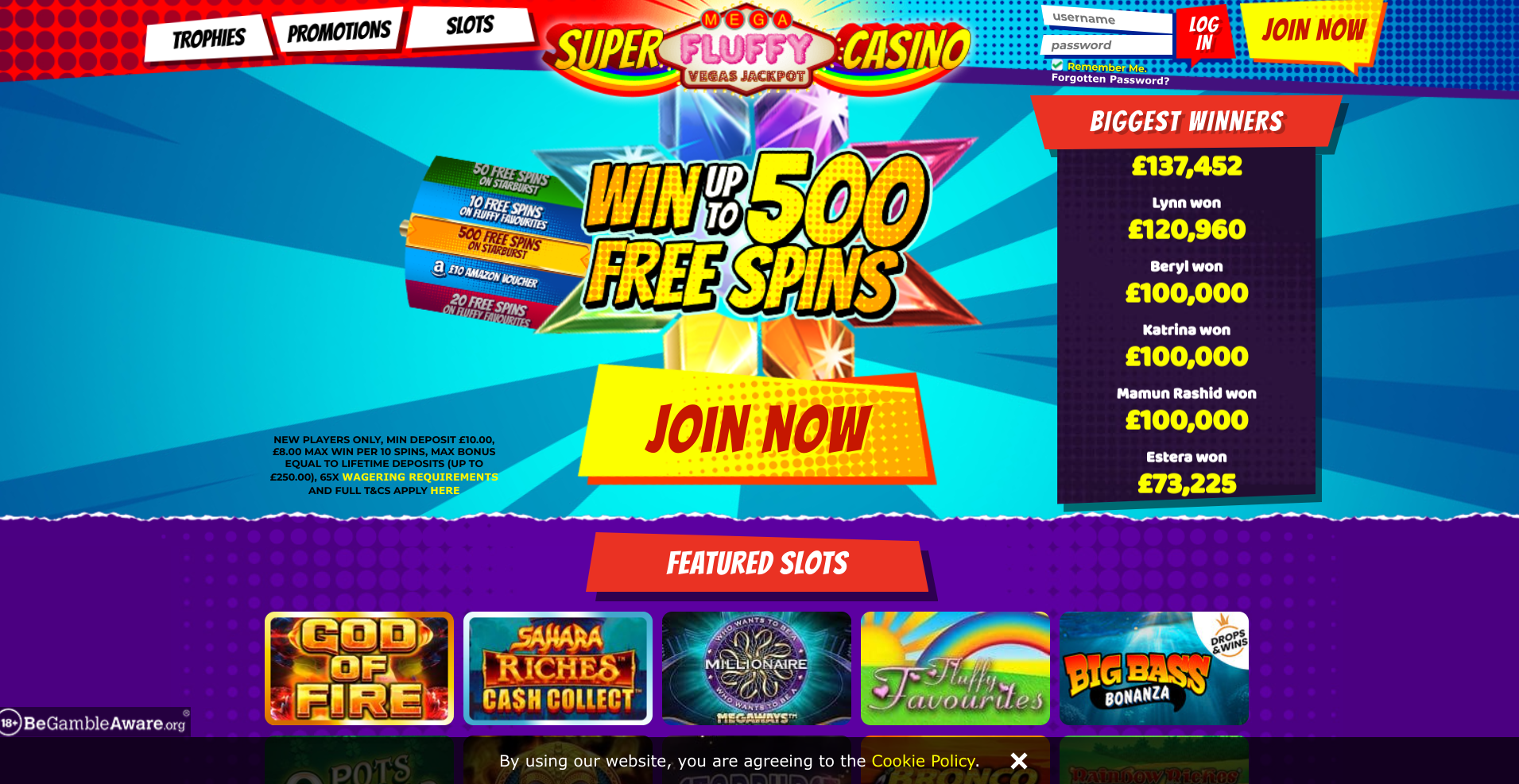 Super Mega Fluffy Rainbow Vegas Jackpot Casino up to 500 Free spins